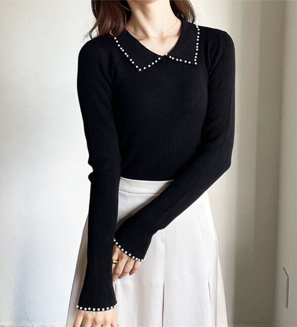 GeeRA（ジーラ）の「【YOUING.】パール衿リブニット（ニット・セーター）」｜詳細画像