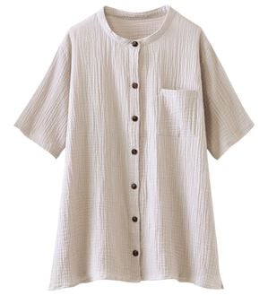 LAVIENNE（ラヴィエンヌ）の「楊柳ガーゼチュニックブラウス・ワイドストレートパンツ(別売)（チュニック）」｜グレージュ