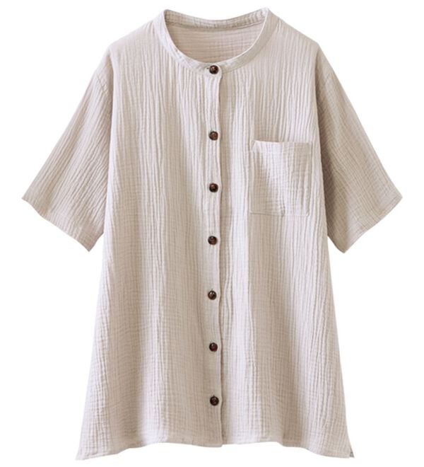 LAVIENNE（ラヴィエンヌ）の「楊柳ガーゼチュニックブラウス・ワイドストレートパンツ(別売)（チュニック）」｜グレージュ