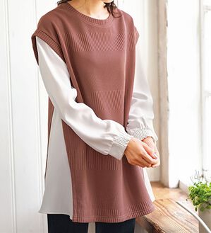 BELLUNA（ベルーナ）の「ボーダージャカード異素材切替チュニック（チュニック）」｜詳細画像