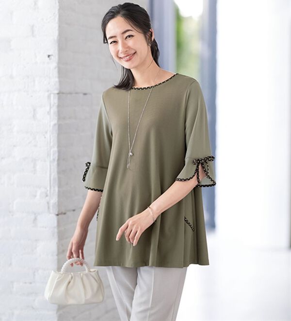 ルフラン（ルフラン）の「【２色組】袖チュールネット切替チュニック＜ドットリア＞（チュニック）」｜詳細画像