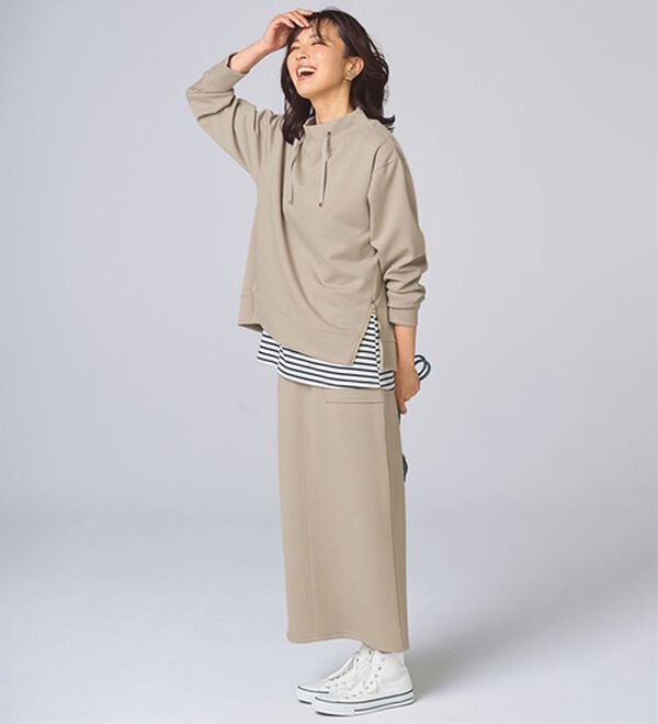 BELLUNA（ベルーナ）の「なめらかタッチ！もっちりん裾ジッププルオーバー（カットソー）」｜詳細画像