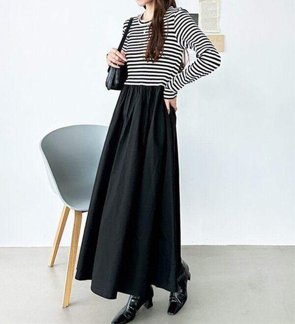 GeeRA（ジーラ）の「異素材切替ドッキングワンピース（ドッキングワンピース）」｜詳細画像