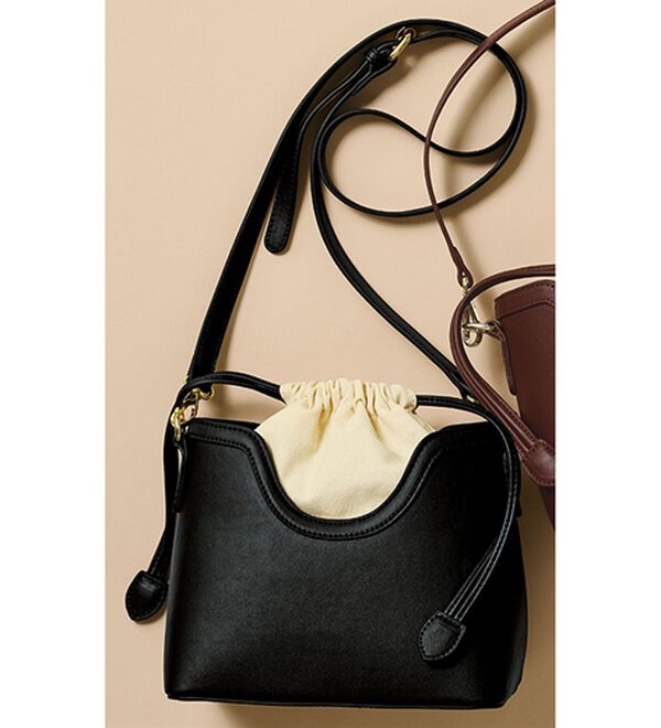 RANAN（ラナン）の「巾着切替デザインショルダーバッグ（ハンドバッグ）」｜ブラック系