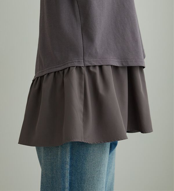 BELLUNA（ベルーナ）の「異素材使い裾アシメデザインチュニック（チュニック）」｜詳細画像