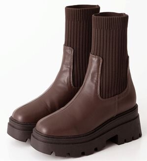 RANAN（ラナン）の「ニット切替厚底ソックスブーツ（ブーツ）」｜ブラウン