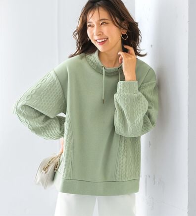 BELLUNA（ベルーナ）の「裏起毛ケーブル柄切替プルオーバー（カットソー）」