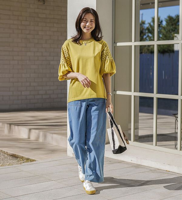 BELLUNA（ベルーナ）の「【チラシ掲載】新感覚！メッシュデニムワイドパンツ（フルレングスパンツ）」｜詳細画像