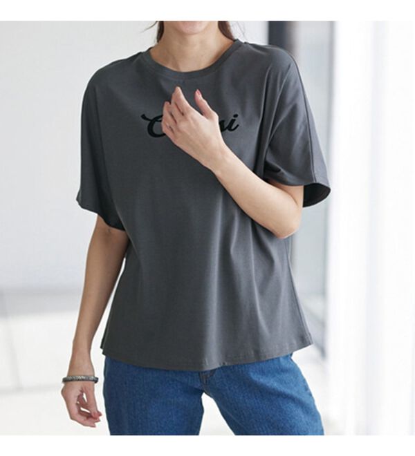 BELLUNA（ベルーナ）の「脱マンネリ！フロッキープリントドルマンＴシャツ（カットソー）」｜詳細画像