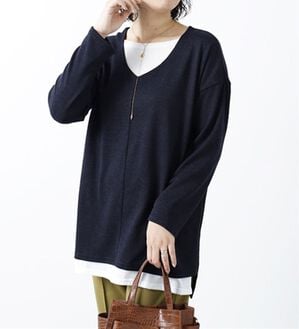 BELLUNA（ベルーナ）の「杢調素材レイヤード風チュニック（チュニック）」｜ネイビー