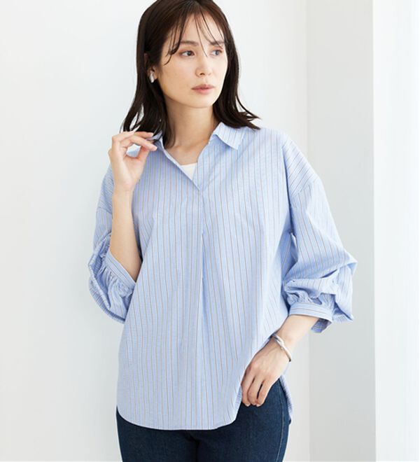 BELLUNA（ベルーナ）の「【新色追加】袖タックデザインスキッパーシャツ（シャツ）」｜詳細画像