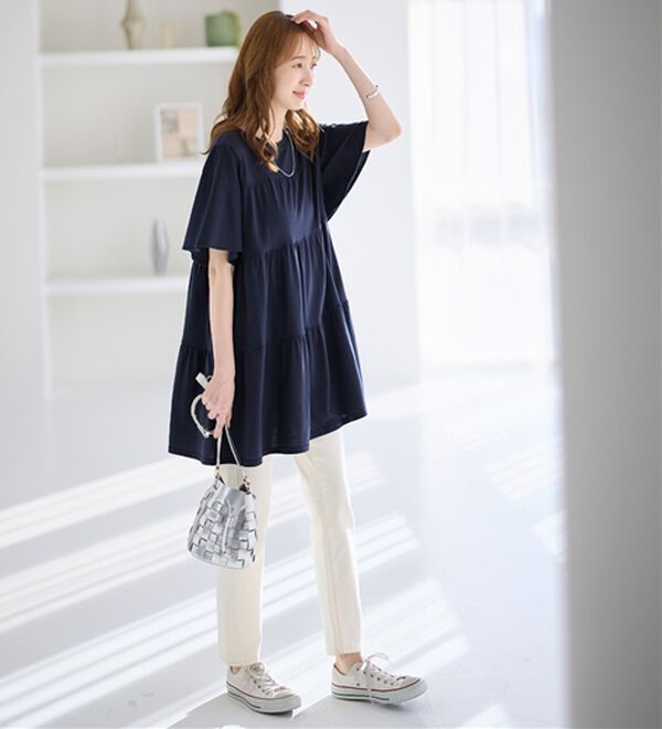 alotta（アロッタ）の「楽に可愛く！ふんわり綿混ティアードチュニック（チュニック）」｜詳細画像