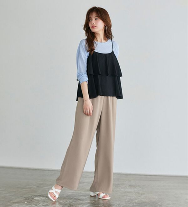 Pierrot（ピエロ）の「【接触冷感】楽ちんキレイ見えワイドイージーパンツ（フルレングスパンツ）」｜詳細画像