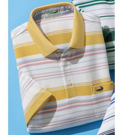 「＜クロコダイル＞マルチボーダーポロシャツ（メンズポロシャツ）」