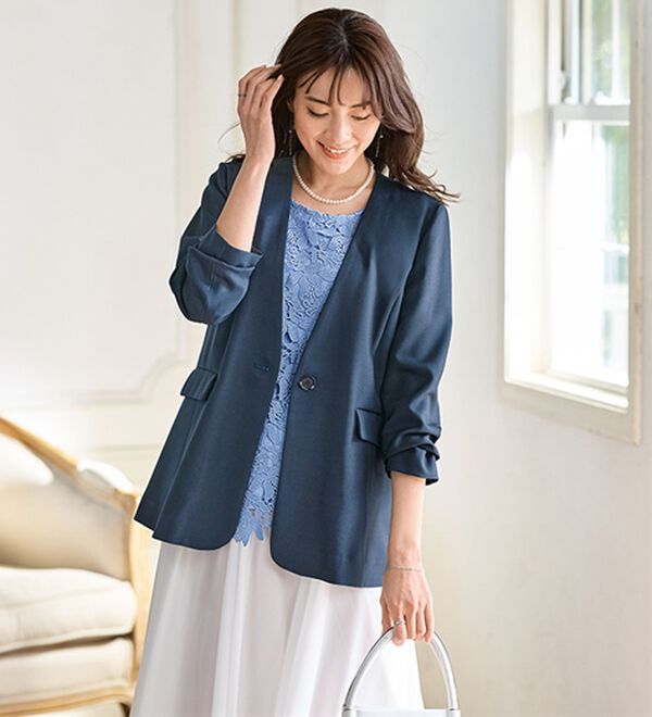 BELLUNA（ベルーナ）の「＜楽スタフィット＞【夏用】ノーカラージャケット（ノーカラージャケット）」｜詳細画像