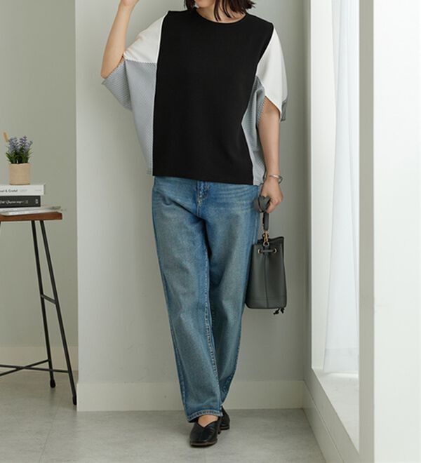 BELLUNA（ベルーナ）の「ストライプ配色切替ドルマンプルオーバー（カットソー）」｜詳細画像