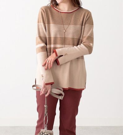 BELLUNA（ベルーナ）の「ボーダー柄袖フレアーニットプルオーバー（ニット・セーター）」