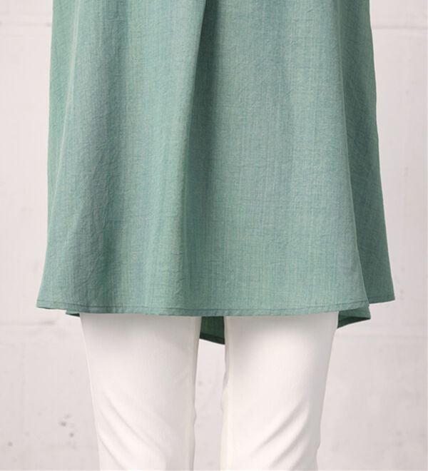 BELLUNA（ベルーナ）の「【接触冷感】麻調素材袖パール付シャツチュニック（チュニック）」｜詳細画像