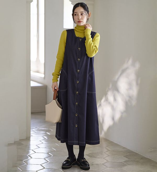 BELLUNA（ベルーナ）の「綿混素材ステッチ使いジャンパースカート（ジャンパースカート）」｜詳細画像