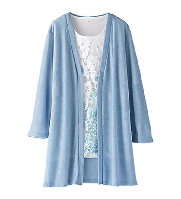 BELLUNA（ベルーナ）の「花柄プリントレースカーディガンアンサンブル（アンサンブル）」｜詳細画像