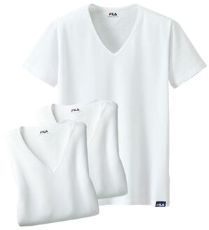 「【３枚組】＜フィラ＞肌側綿１００％風通すインナー（メンズ肌着・インナーウェア）」｜ホワイト3枚組 半袖V首