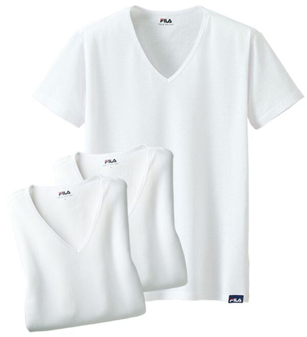 「【３枚組】＜フィラ＞肌側綿１００％風通すインナー（メンズ肌着・インナーウェア）」｜ホワイト3枚組 半袖V首