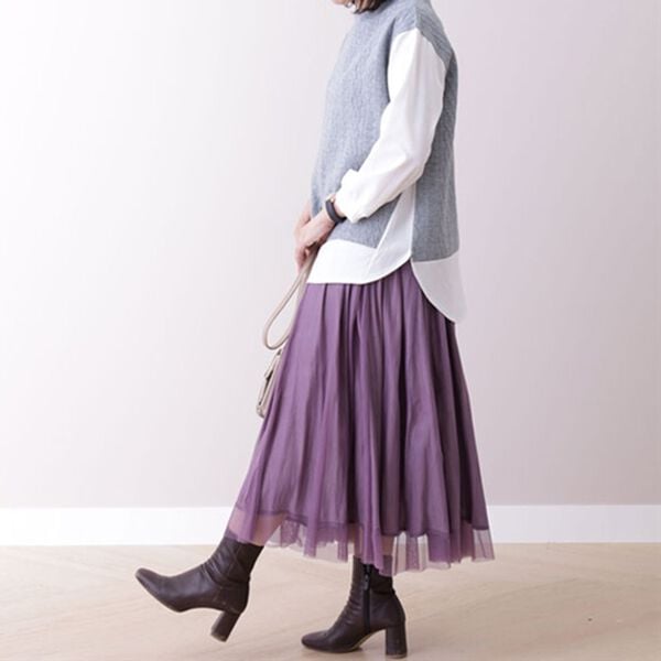 BELLUNA（ベルーナ）の「ケーブルジャカード切替重ね着風チュニック（チュニック）」｜詳細画像