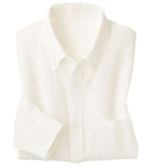 「＜シンプル＆プラス＞お手入れ簡単オックスフォードシャツ（メンズシャツ）」｜ホワイト 長袖