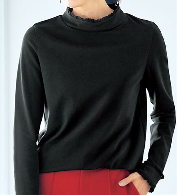 VINNO（ヴィノ）の「超長綿プチフリルハイネックプルオーバー（カットソー）」｜詳細画像