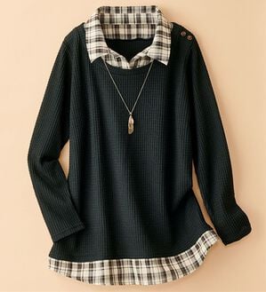BELLUNA（ベルーナ）の「異素材重ね着風チュニック（チュニック）」｜ブラック