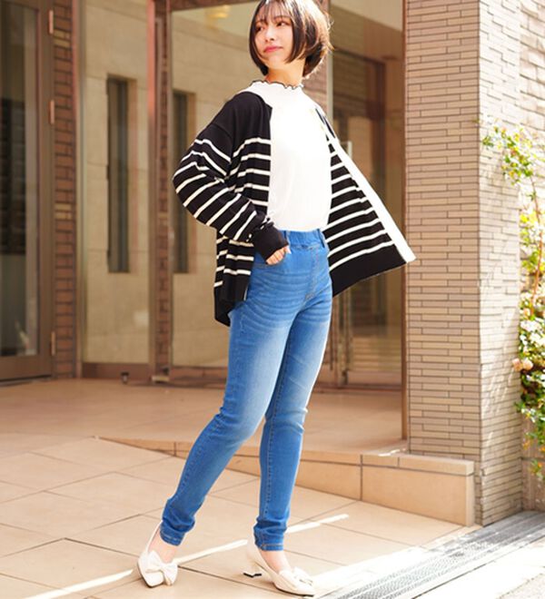 A HAPPY MARILYN（アハッピーマリリン）の「【Ｍ～８Ｌ】夏でもひんやり。足元に魔法をかけて。接触冷感 UV 魔法の美ライン ストレッチ スキニー デニムパンツ（スリム・スキニーパンツ）」｜詳細画像