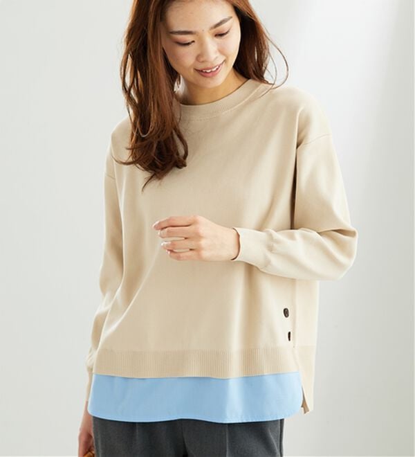 BELLUNA（ベルーナ）の「裾ボタン重ね着風ニットプルオーバー（ニット・セーター）」｜詳細画像