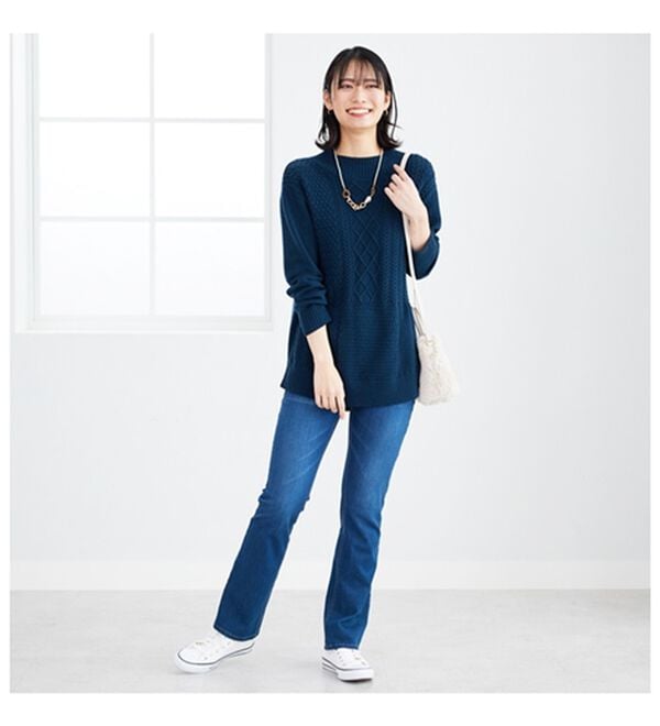 BELLUNA（ベルーナ）の「パッチワーク調ケーブルニットチュニック（チュニック）」｜詳細画像