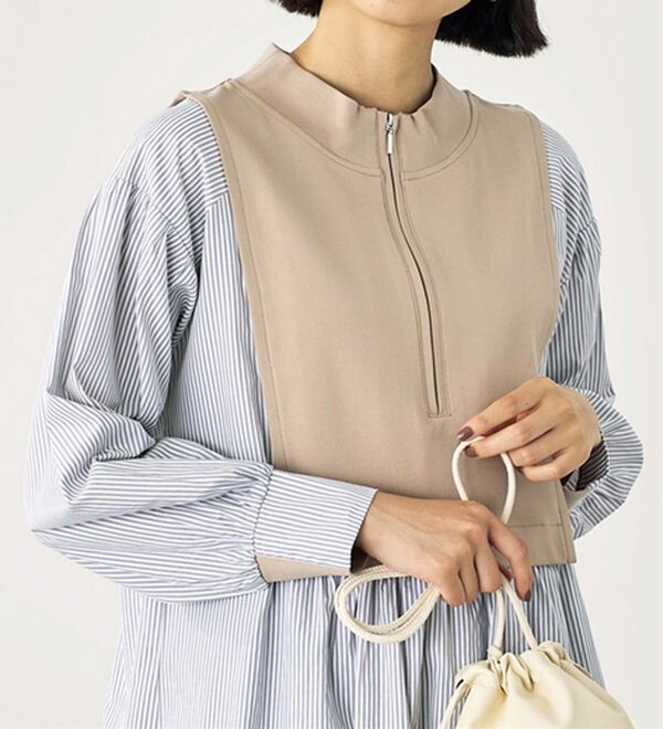 BELLUNA（ベルーナ）の「ハーフジップ使いストライプ切替ワンピース（チュニック）」｜詳細画像