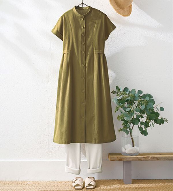 リネン麻100% 日本製　ワンピース　ゆったり　タック　シアー　ふんわり リネン麻100% 日本製 ワンピース ゆったり タック シアー