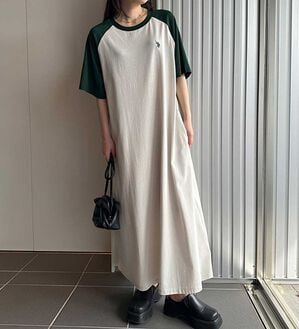 RANAN（ラナン）の「＜Ｕ．Ｓ．ＰＯＬＯ　ＡＳＳＮ．＞ラグランカットソーＡラインワンピース（カットソーワンピース）」｜グリーン／オフホワイト