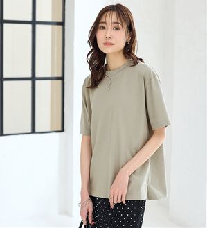 BELLUNA（ベルーナ）の「【汗ジミ対策◎】＜エアリーアイスコットン＞オーバーサイズＴシャツ【選べる袖丈】（カットソー）」｜ライトグリーン