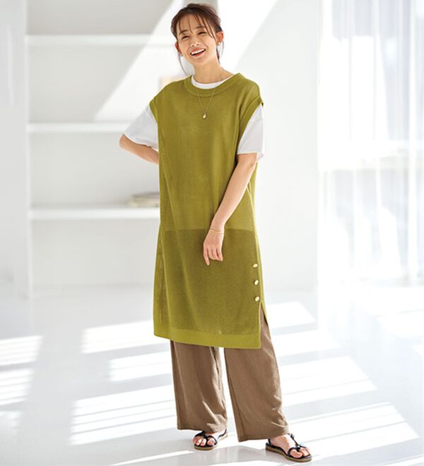 BELLUNA（ベルーナ）の「【２枚組】ボタンデザインニットベストチュニック（ベスト）」｜詳細画像