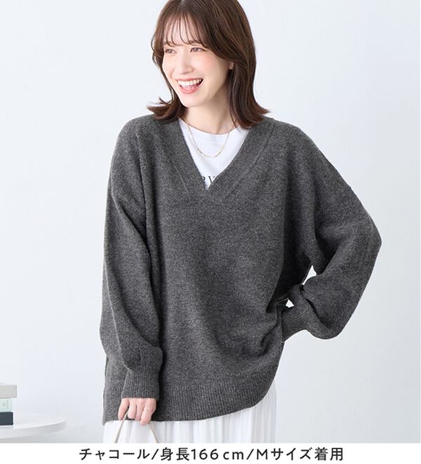 nooy. ダークグレー Vネック セーター 長袖 セール】◇【WEB限定】カシミヤブレンドVネックプルオーバーニット