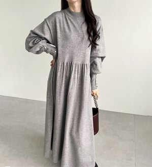 GeeRA（ジーラ）の「フィット＆フレアーニットワンピース（ニットワンピース）」｜杢グレー