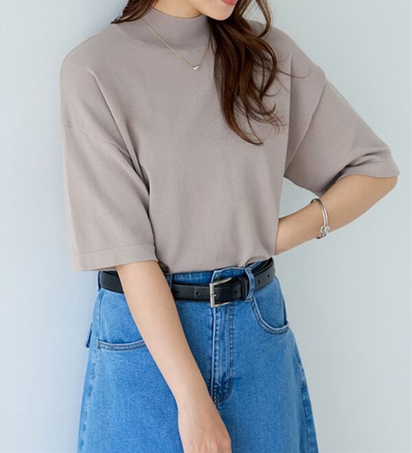 BELLUNA（ベルーナ）の「Ｔシャツが苦手な方に！ひんやり綿混ニットＴ【選べるデザイン】（ニット・セーター）」｜詳細画像