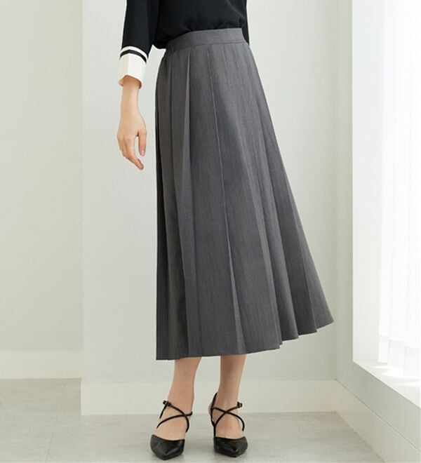 BELLUNA（ベルーナ）の「ボックスプリーツロング丈スカート（ロングスカート）」｜グレー