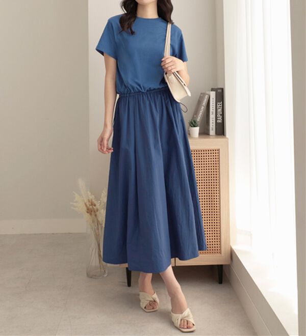 Viola e Viola（ヴィオラ エ ヴィオラ）の「【Ｍ～５Ｌ】ゆったり異素材ドッキングワンピース（ドッキングワンピース）」｜詳細画像