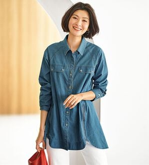 BELLUNA（ベルーナ）の「デニム素材ジッパー使いシャツチュニック（チュニック）」｜ケミカル