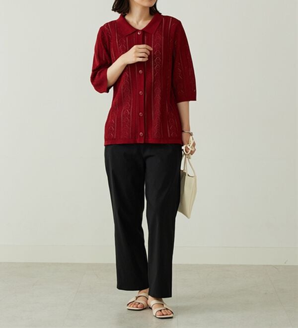 BELLUNA（ベルーナ）の「衿付き透かし編みニットカーディガン（ニットカーディガン）」｜詳細画像