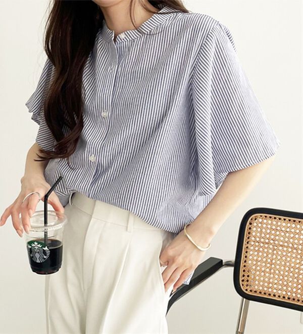 GeeRA（ジーラ）の「フレアー袖バンドカラーブラウス（ブラウス）」｜詳細画像