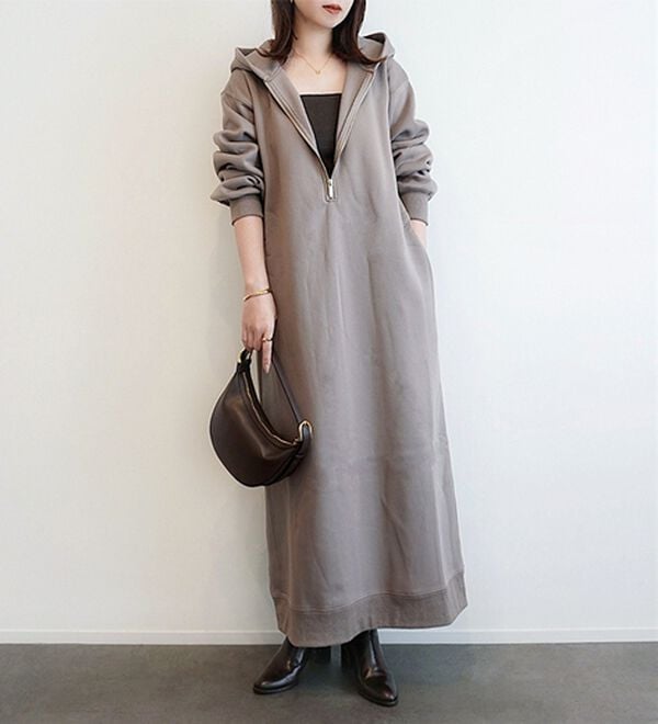 GeeRA（ジーラ）の「【あったか裏起毛】ハーフジップパーカーワンピース（カットソーワンピース）」｜詳細画像