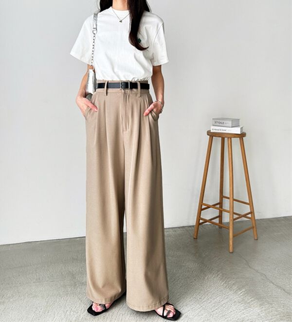 GeeRA（ジーラ）の「着心地抜群！ハイウエストダブルタックワイドパンツ（フルレングスパンツ）」｜詳細画像