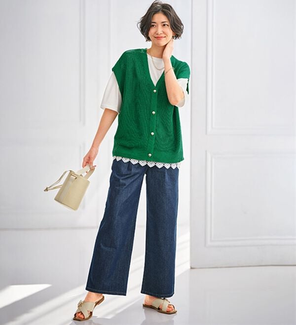 BELLUNA（ベルーナ）の「薄くて軽い！デニムイージーワイドパンツ（ワイドパンツ・ガウチョ）」｜詳細画像