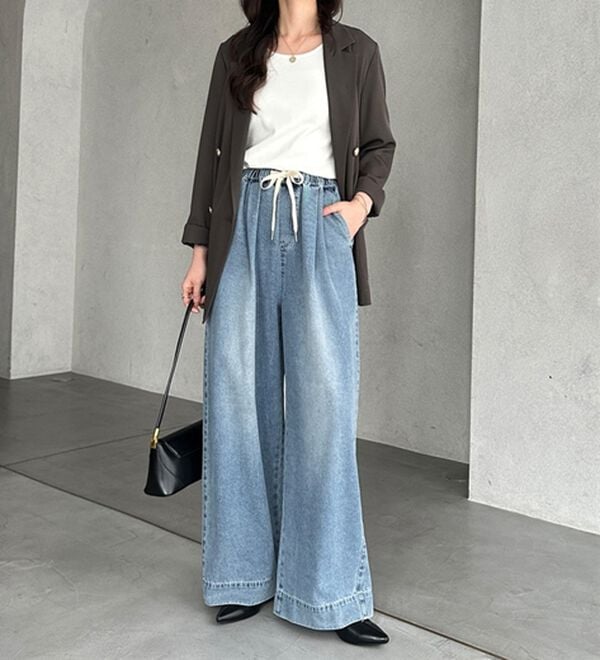 GeeRA（ジーラ）の「美脚見えイージーワイドデニムパンツ（フルレングスパンツ）」｜詳細画像